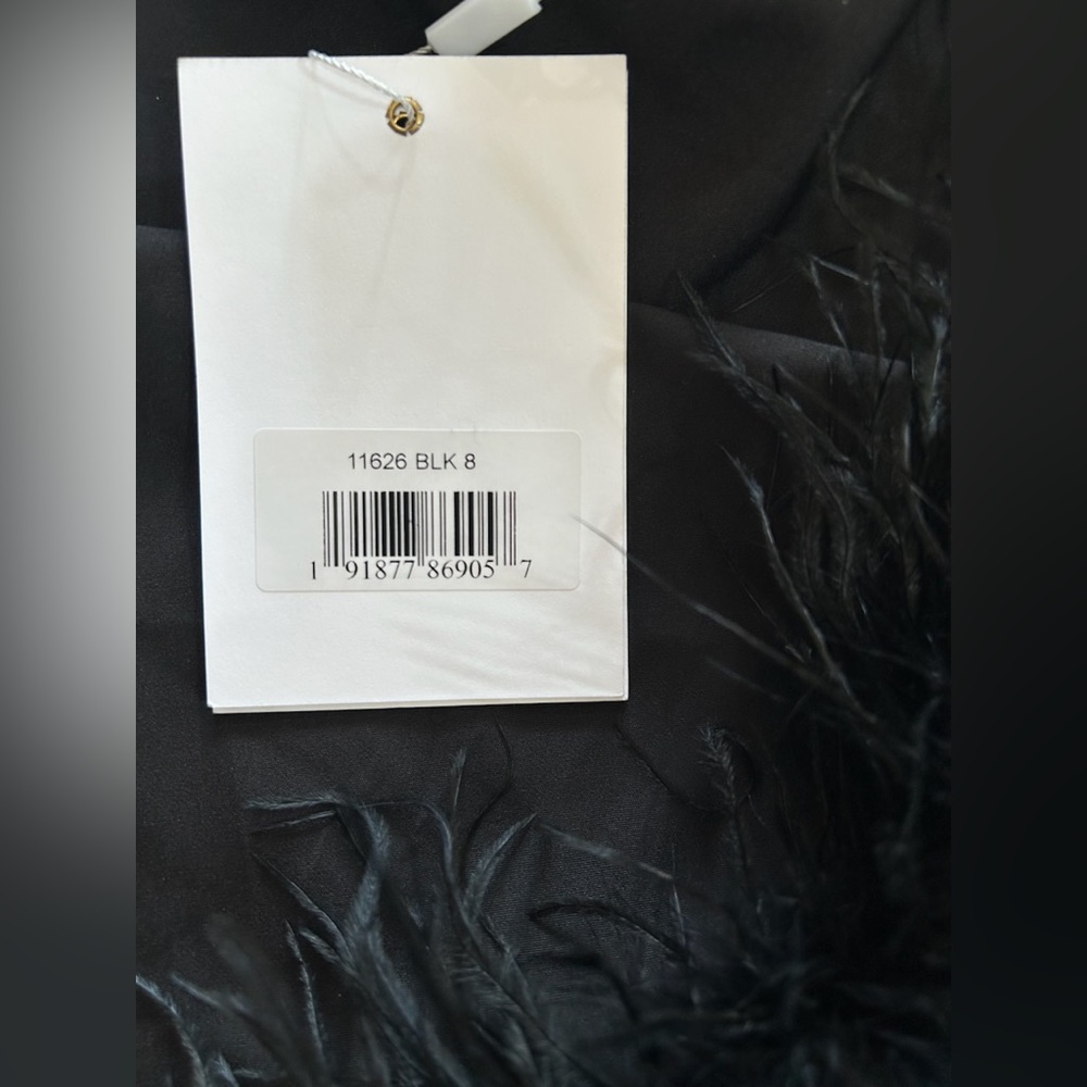Mac Duggal 11626 Sleeveless Faux Wrap Dress With Feather Detail NWT Black - Picture 4 of 5